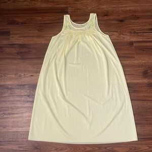 Vintage Yellow Slip Dress 90s Soft Grunge Mini Nightgown Floral Embroidered S